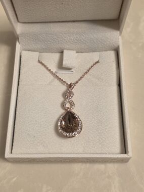 Rose Gold CZ and Smoky Topaz Teardrop Necklace